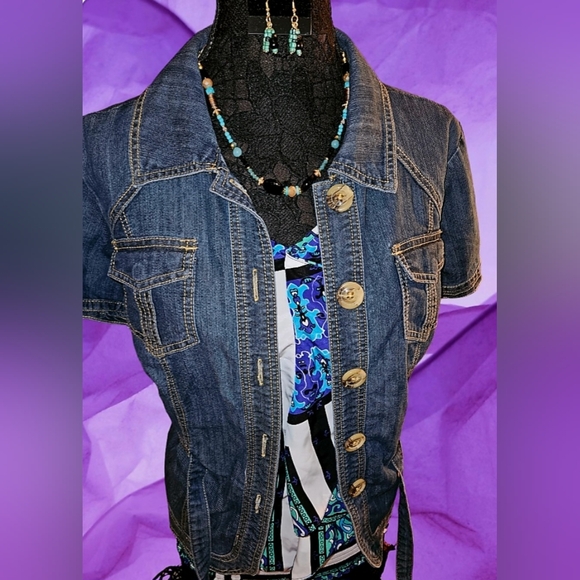 4 piece set, Lane Bryant Top and Jacket. Hand made necklace and earrings - Picture 5 of 9